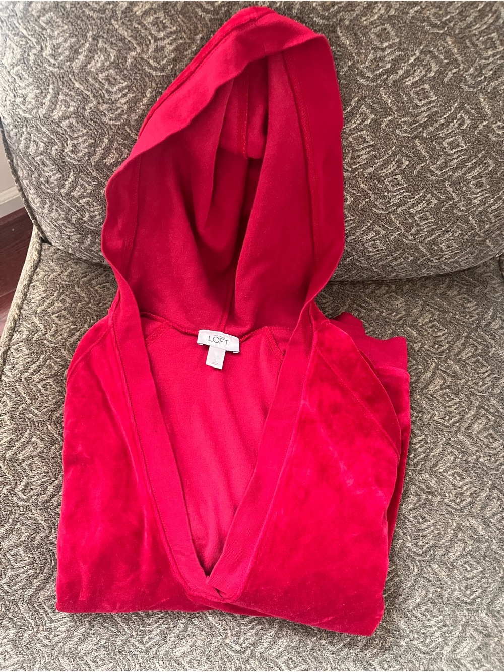 LOFT Red Velour Hooded Lounge Top